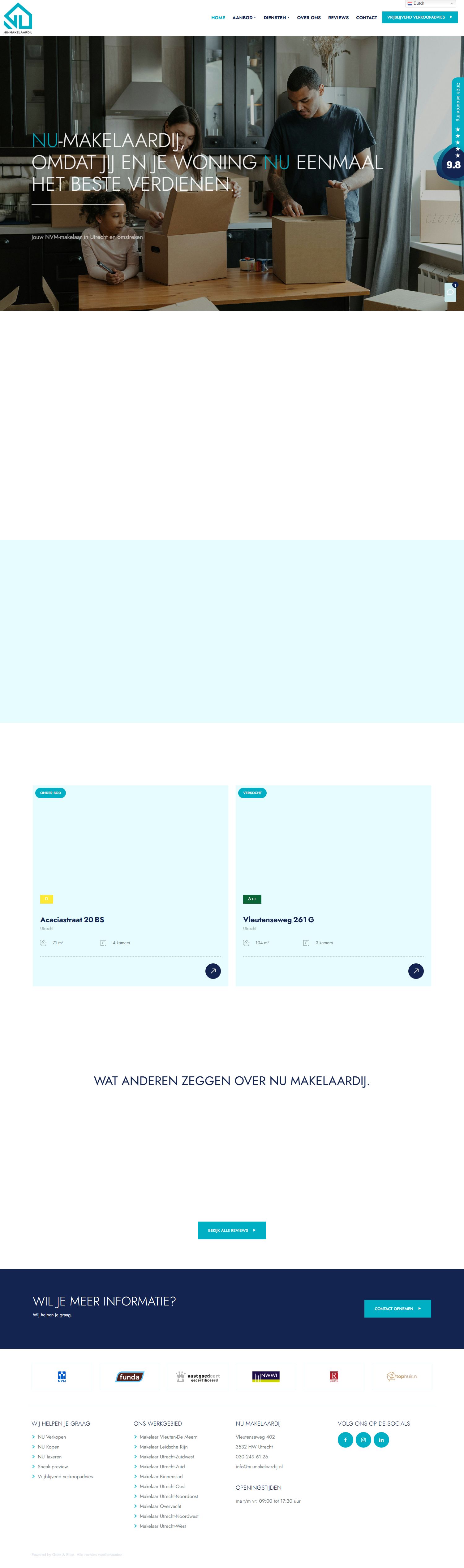 Screenshot of the website of www.nu-makelaardij.nl