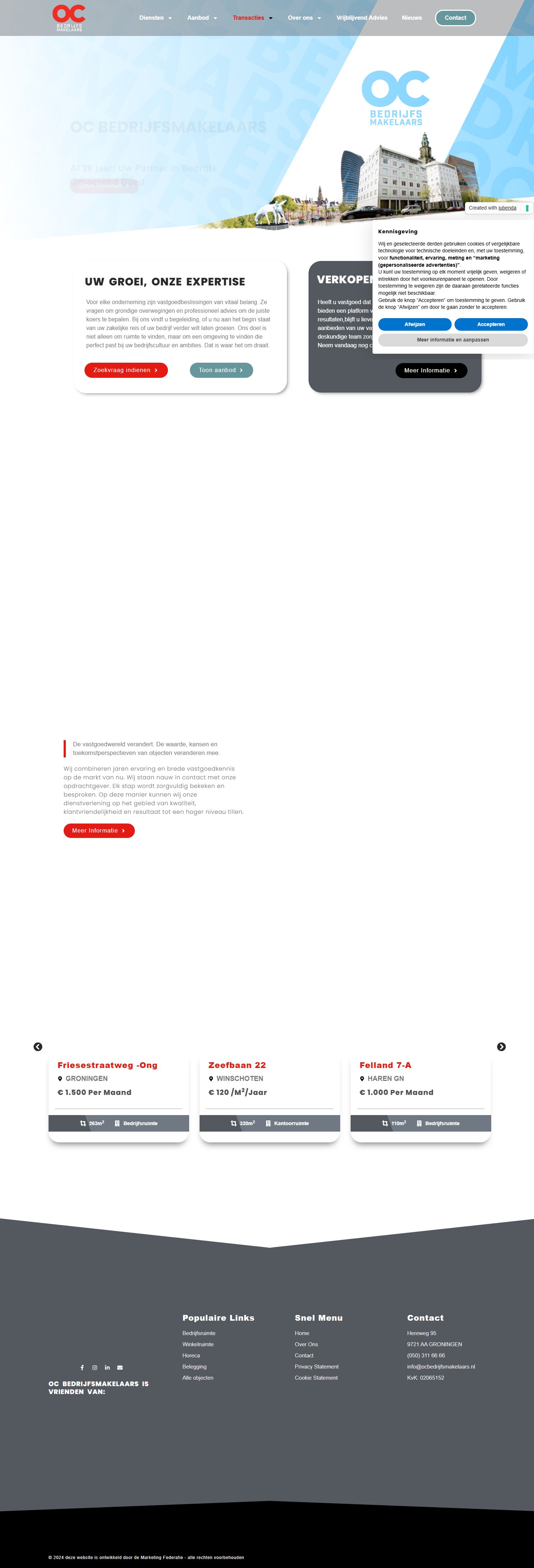 Screenshot der Website von www.ocbedrijfsmakelaars.nl