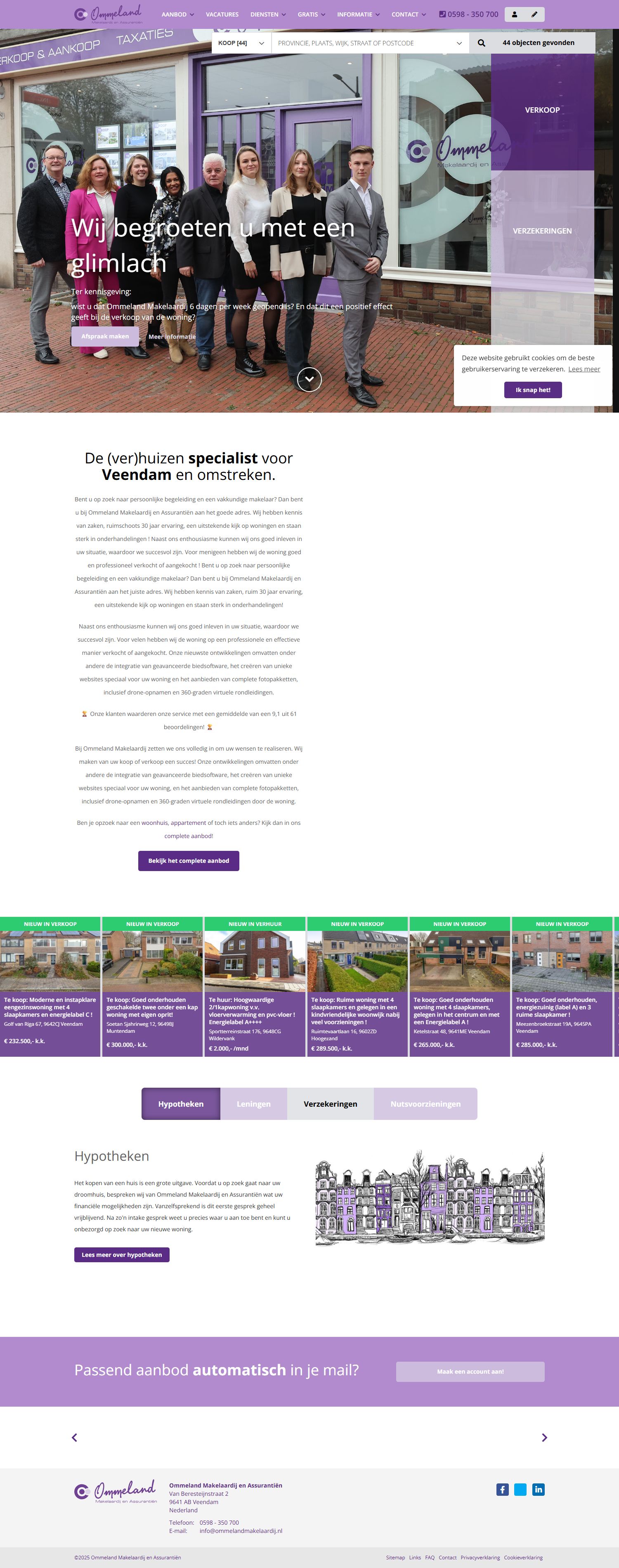 Screenshot of the website of www.ommelandmakelaardij.nl