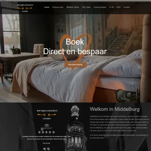 Screenshot van de website van boutiquelogementlonden.nl