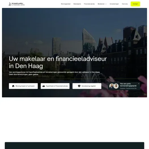 Screenshot van de website van onmakelaardij.nl