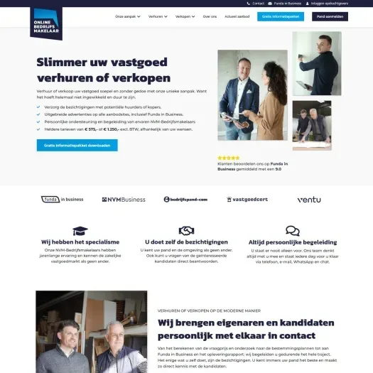 Screenshot of the website of www.onlinebedrijfsmakelaar.nl