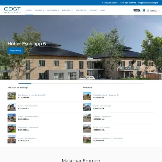 Screenshot van de website van www.oostmakelaardij.nl