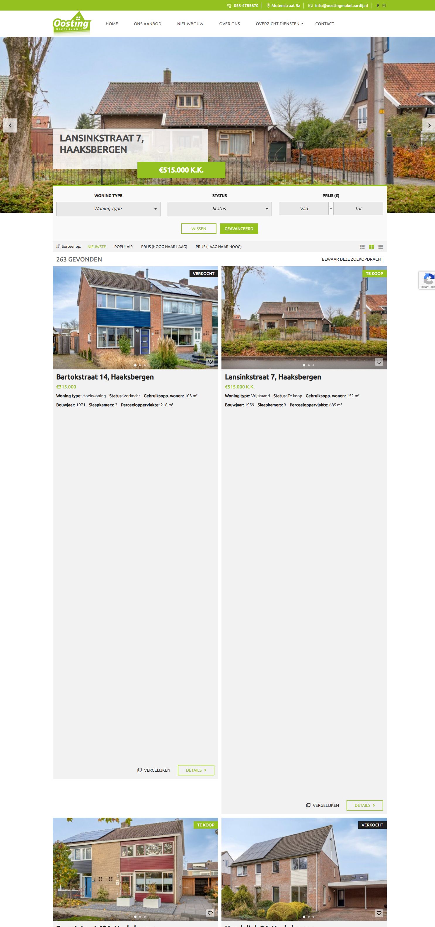 Screenshot of the website of www.oostingmakelaardij.nl