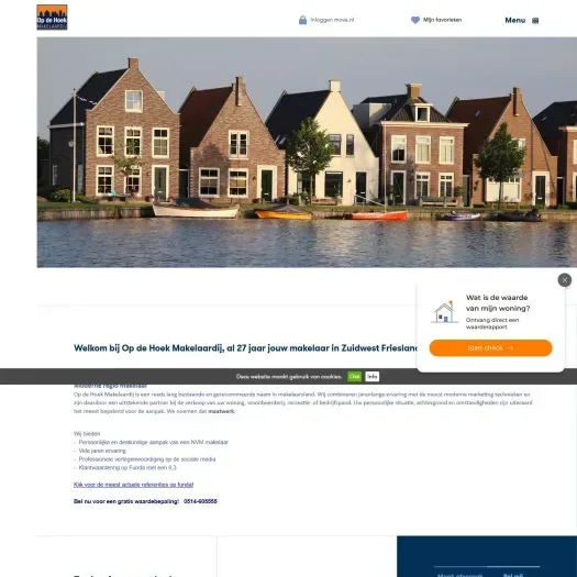 Screenshot van de website van www.opdehoekmakelaardij.nl