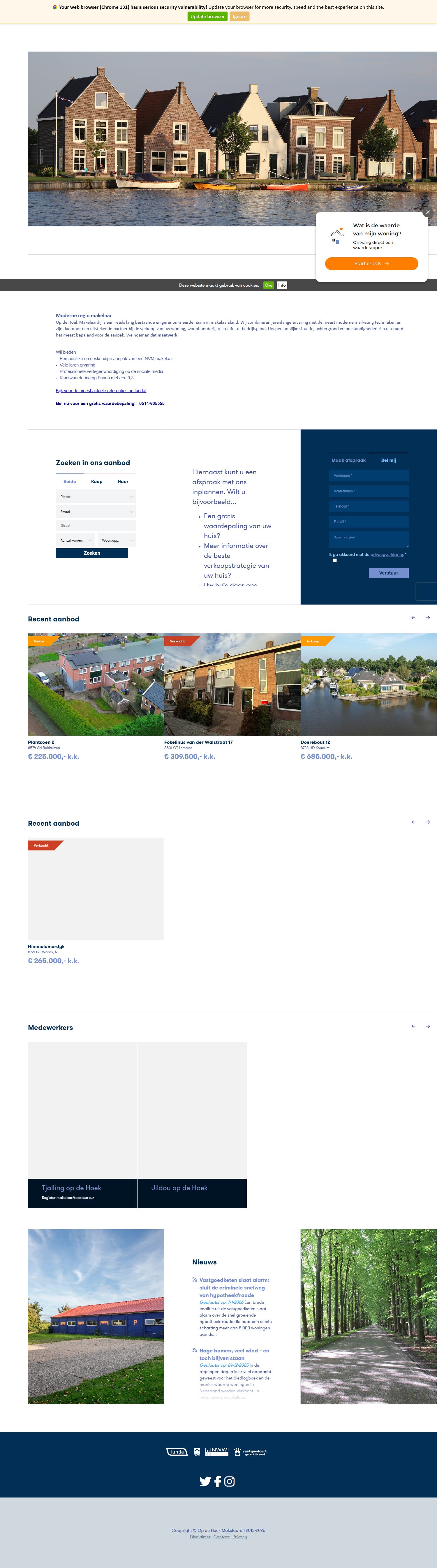 Screenshot of the website of www.opdehoekmakelaardij.nl