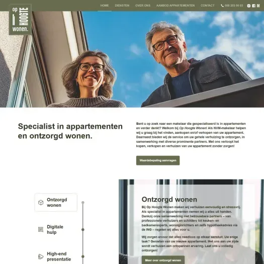 Screenshot van de website van www.ophoogtewonen.nl