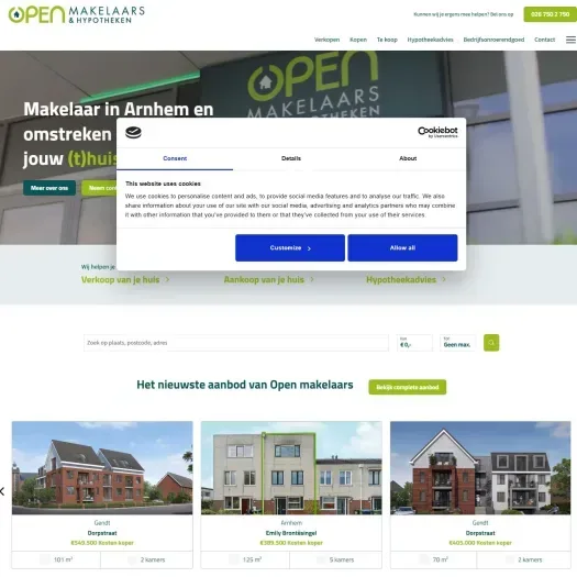 Screenshot van de website van www.openmakelaars.nl