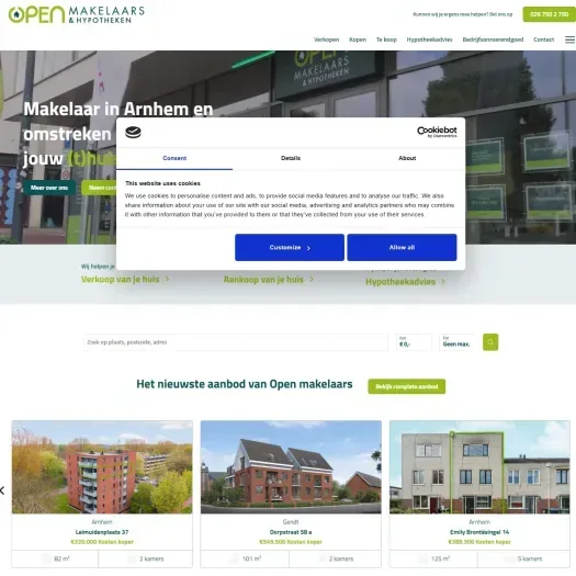 Screenshot van de website van www.openmakelaars.nl