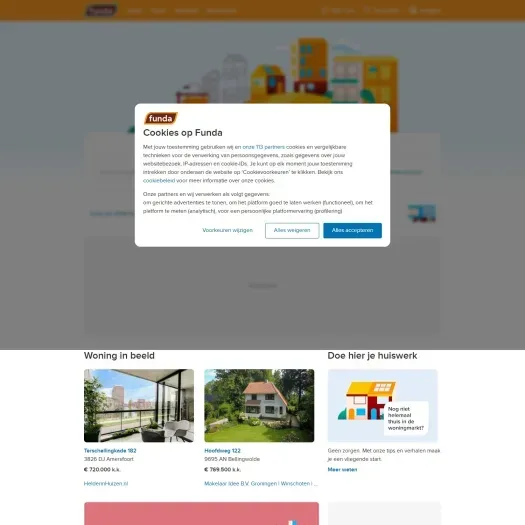 Screenshot van de website van www.funda.nl