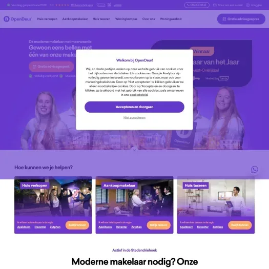 Screenshot van de website van www.opendeur.nl