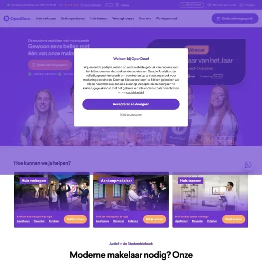 Screenshot of the website of www.opendeur.nl