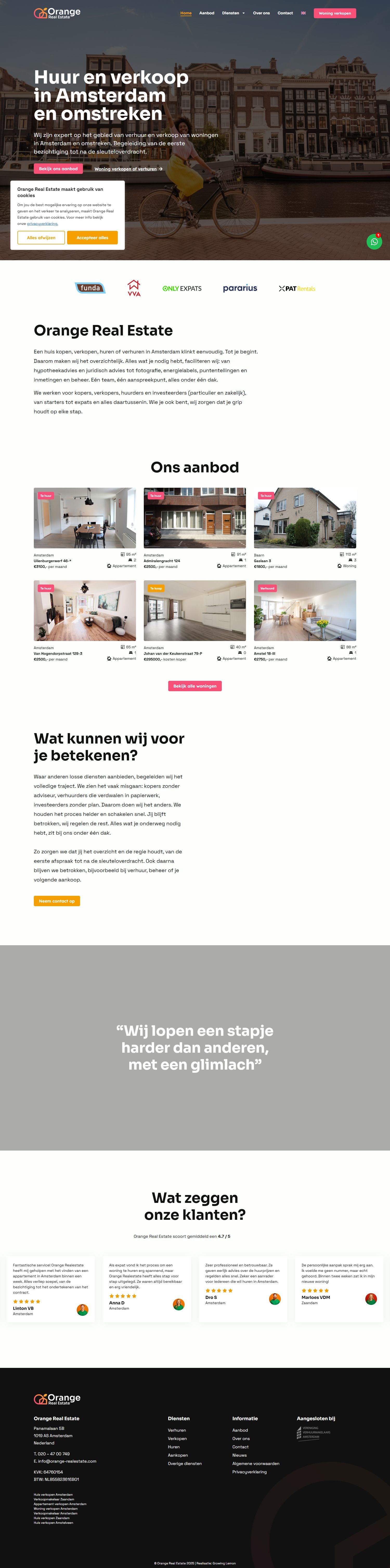 Screenshot van de website van orange-realestate.com