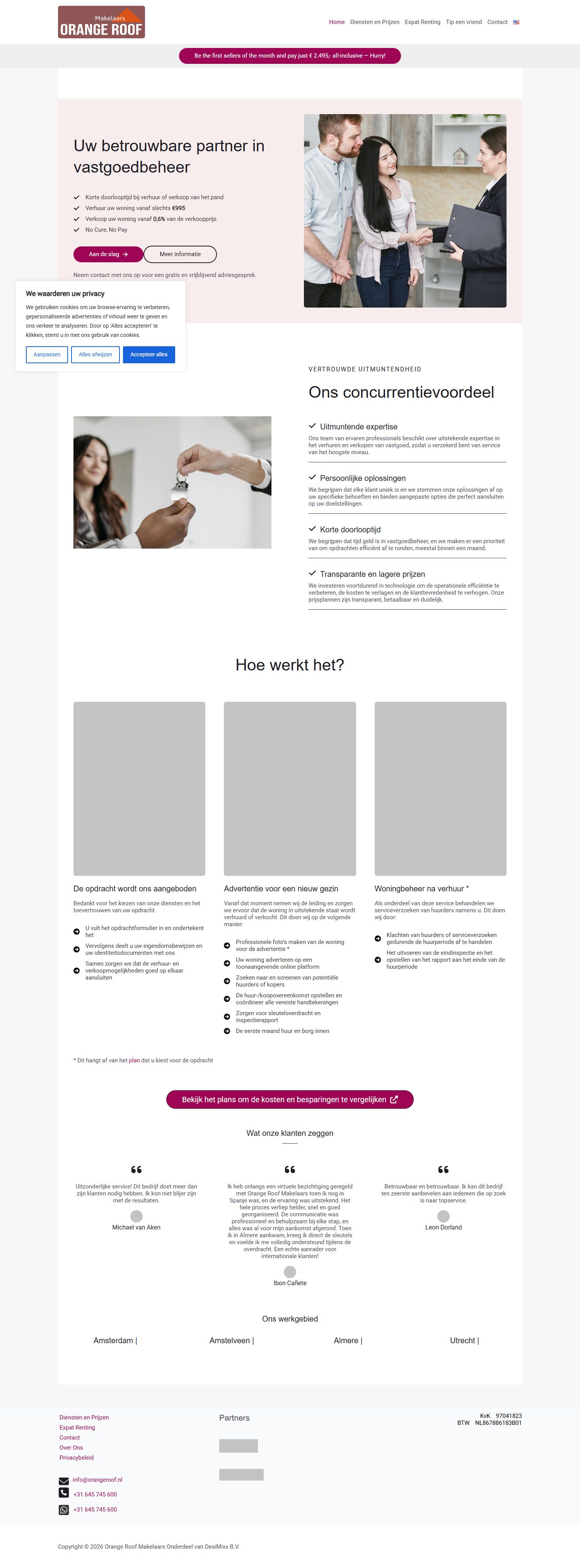 Screenshot of the website of www.orangeroof.nl