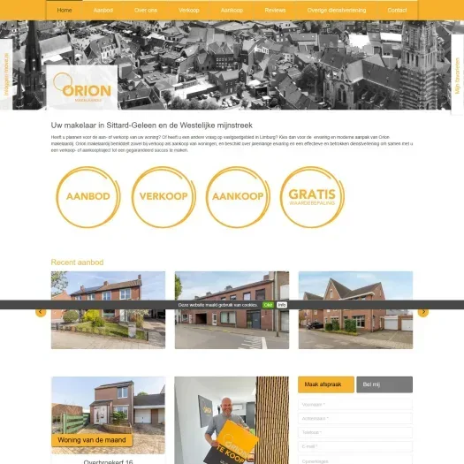 Screenshot of the website of www.orionmakelaardij.nl