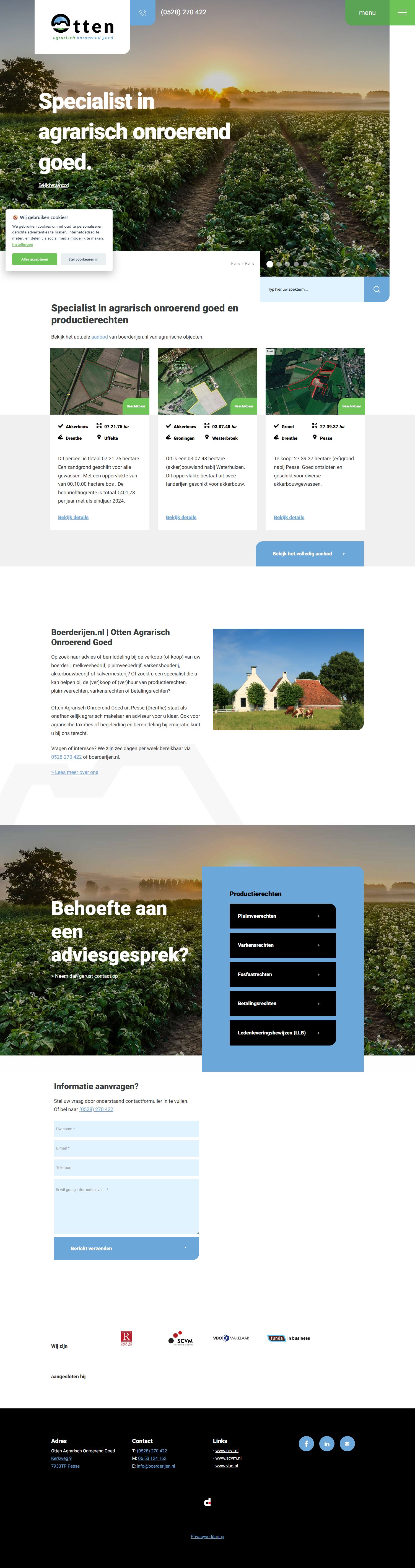 Screenshot der Website von www.boerderijen.nl