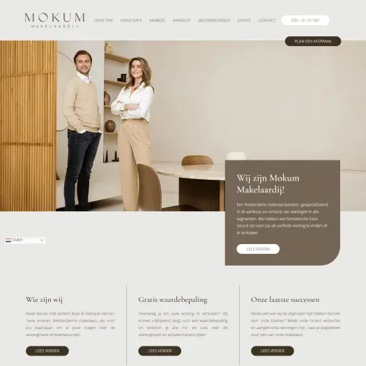 Screenshot van de website van www.mokummakelaardij.com