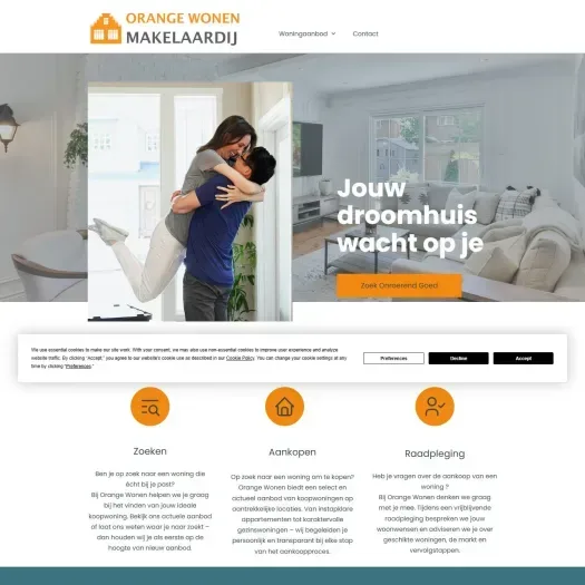 Screenshot van de website van orangewonen.nl