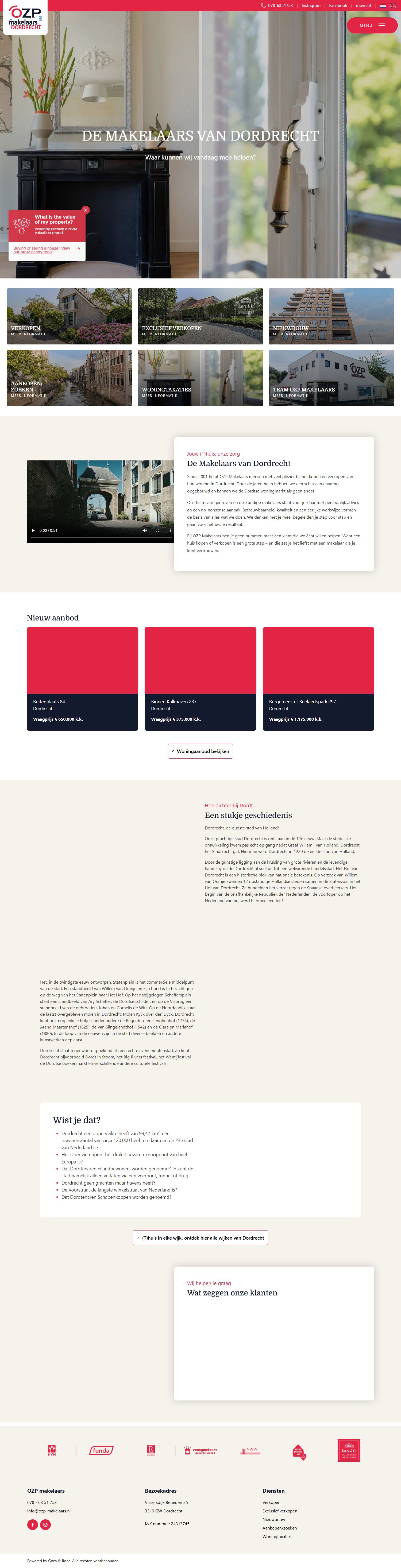 Screenshot der Website von www.ozp-makelaars.nl
