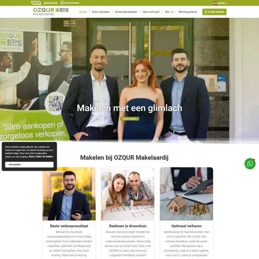 Screenshot van de website van ozqurmakelaardij.nl