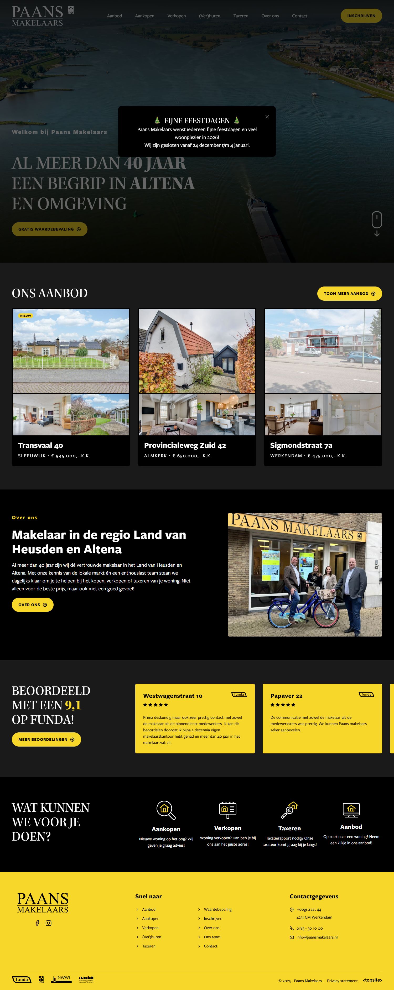 Screenshot van de website van www.paansmakelaars.nl