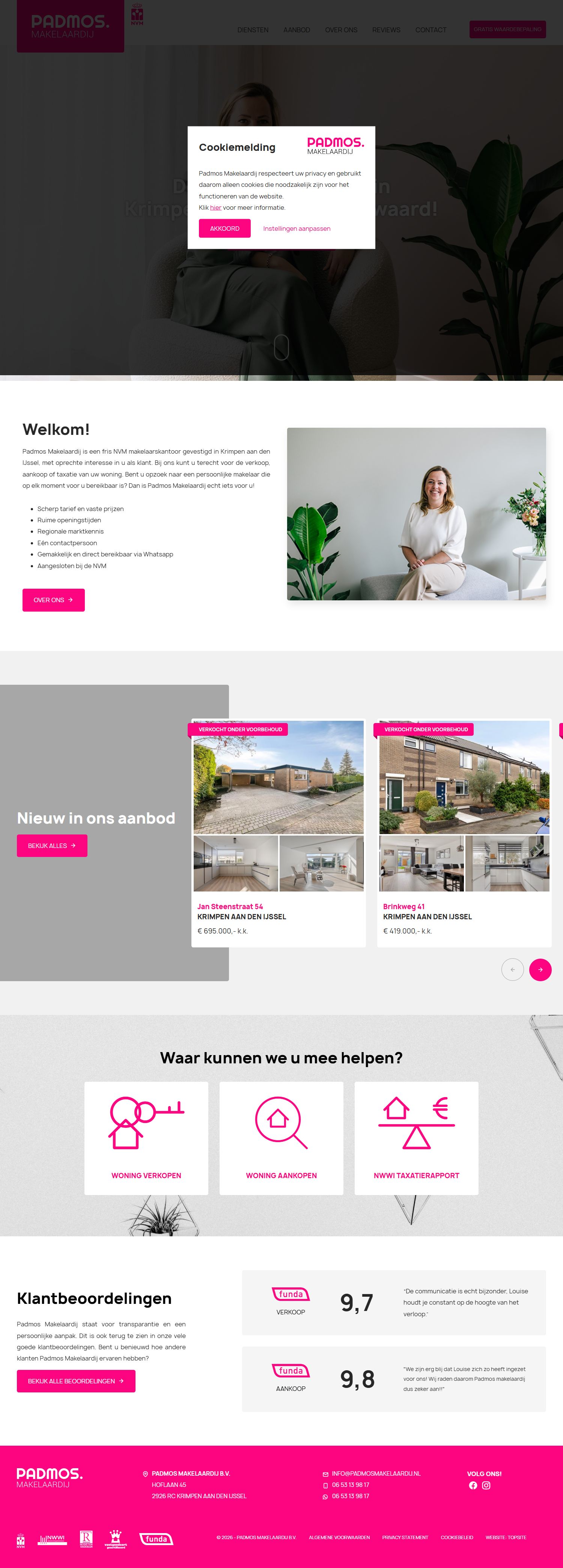 Screenshot der Website von www.padmosmakelaardij.nl