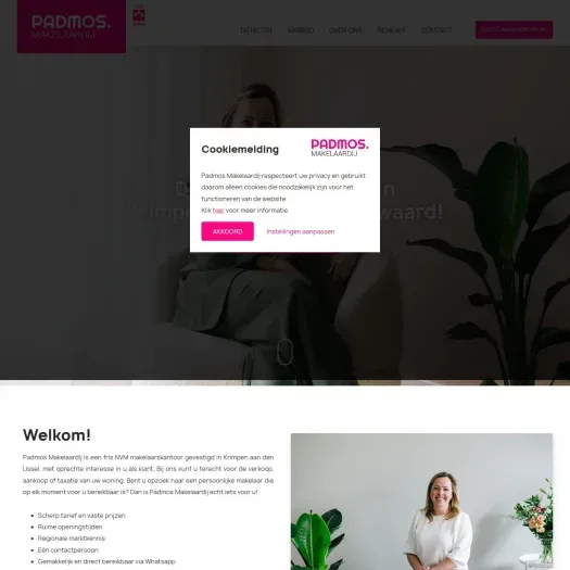 Screenshot van de website van www.padmosmakelaardij.nl