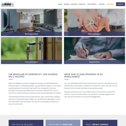 Screenshot van de website van www.pammakelaardij.nl