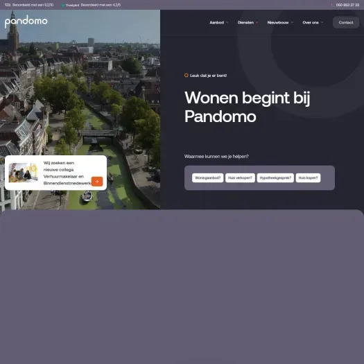 Screenshot van de website van www.pandomo.nl