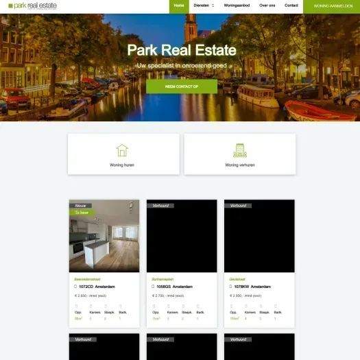 Screenshot van de website van www.parkrealestate.nl