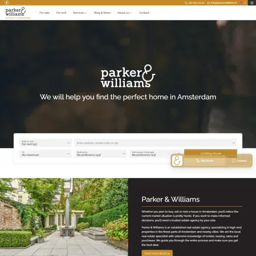 Screenshot van de website van www.parkerwilliams.nl
