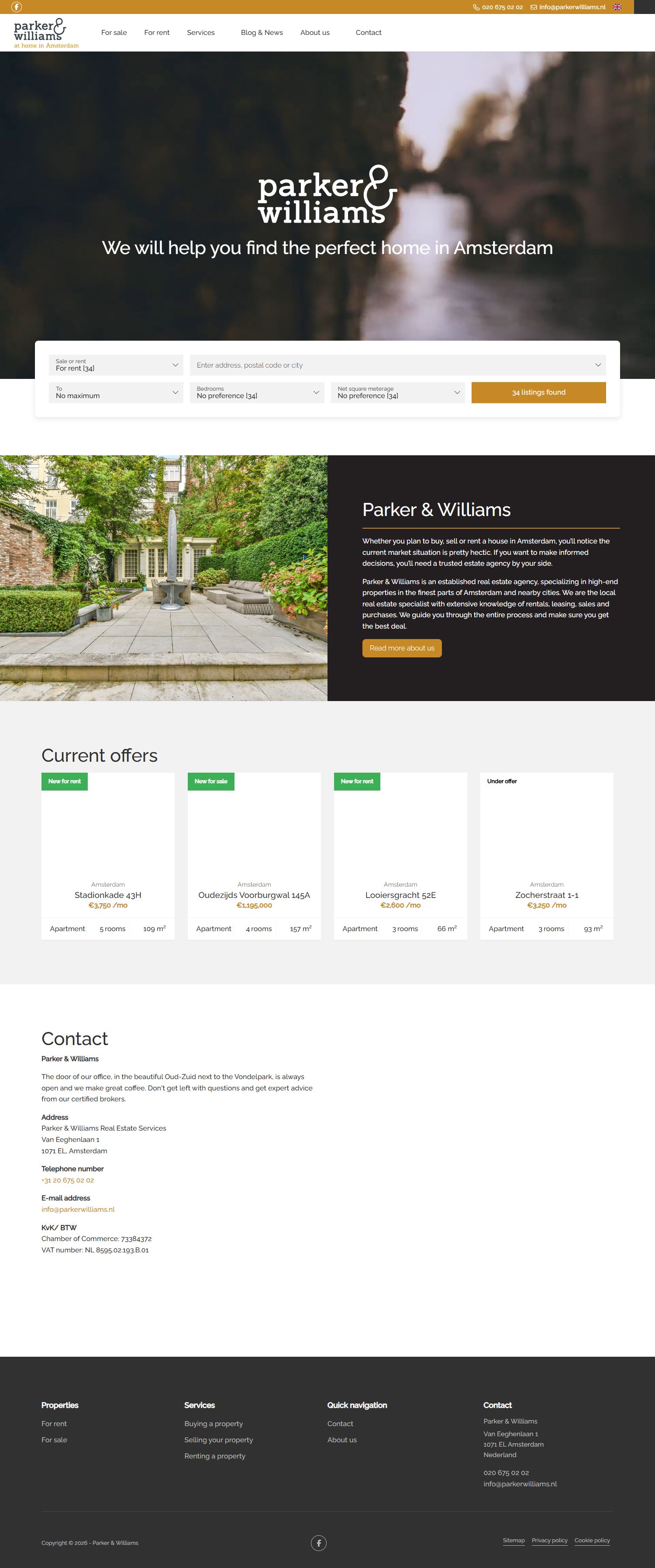 Screenshot der Website von www.parkerwilliams.nl