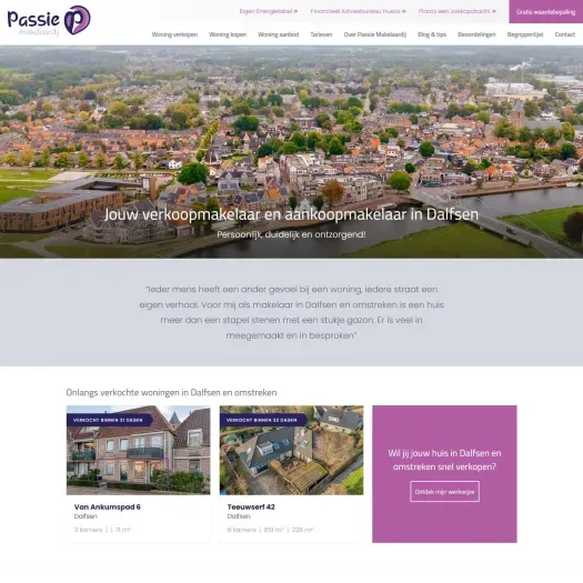 Screenshot van de website van www.passiemakelaardij.nl