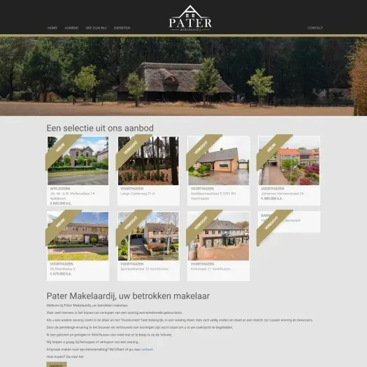 Screenshot van de website van www.patermakelaardij.nl