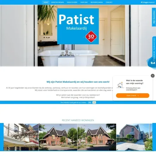 Screenshot van de website van www.patistmakelaardij.nl
