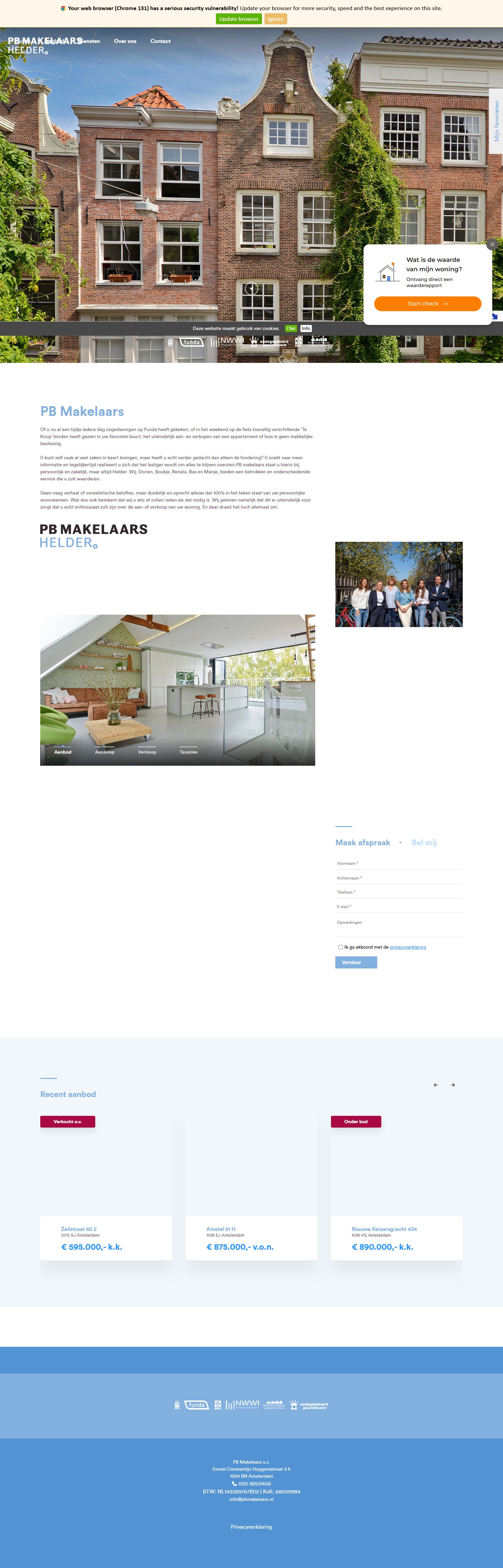 Screenshot of the website of www.pbmakelaars.nl