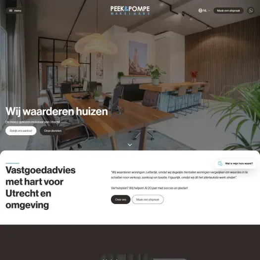 Screenshot of the website of www.peekenpompe.nl