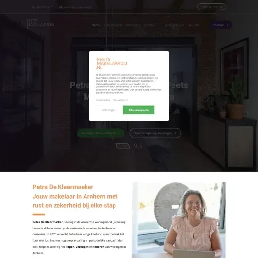 Screenshot of the website of www.peetsmakelaardij.nl