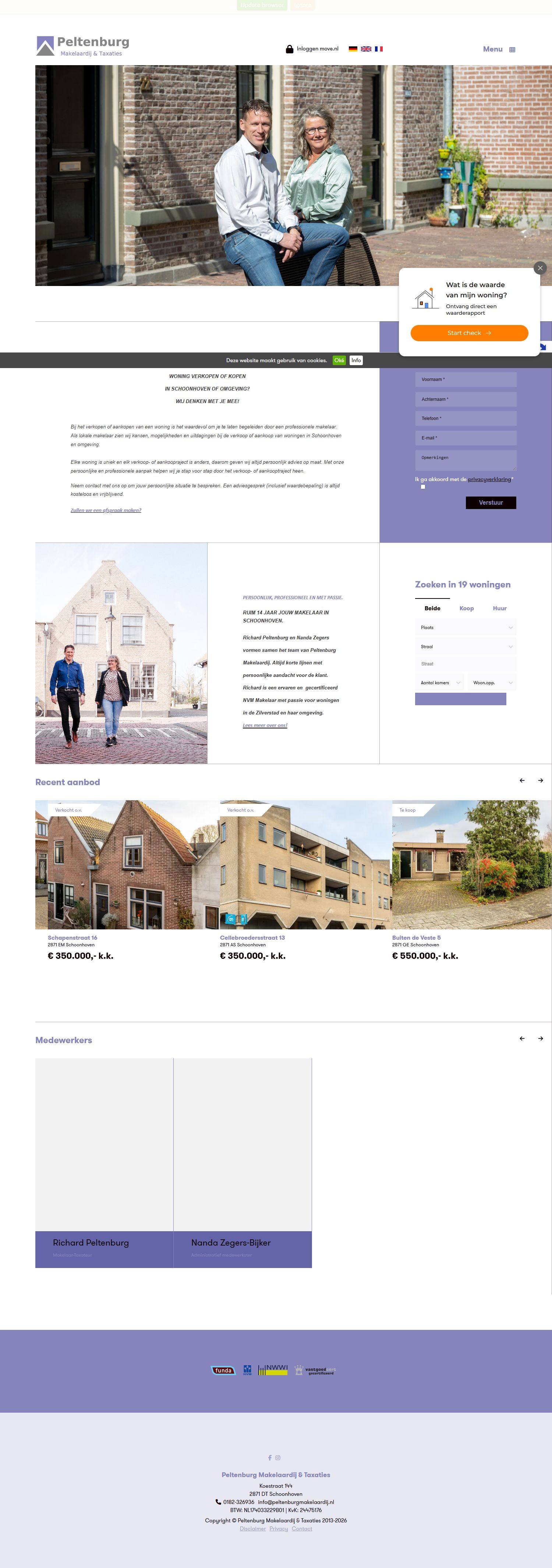 Screenshot of the website of www.peltenburgmakelaardij.nl