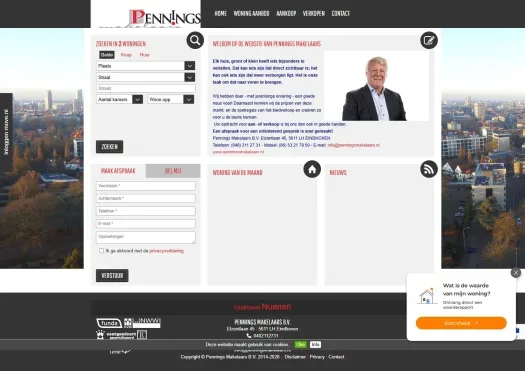 Screenshot of the website of www.penningsmakelaars.nl