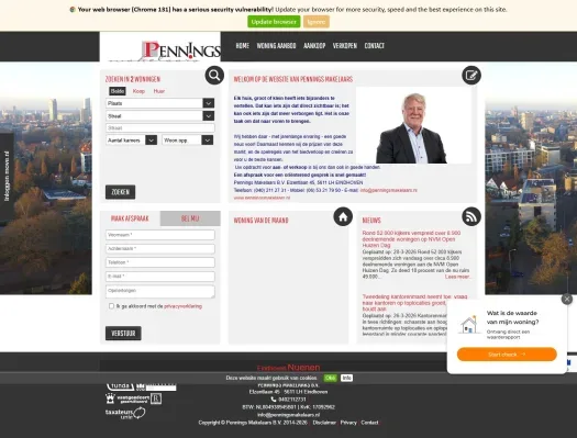 Screenshot of the website of www.penningsmakelaars.nl