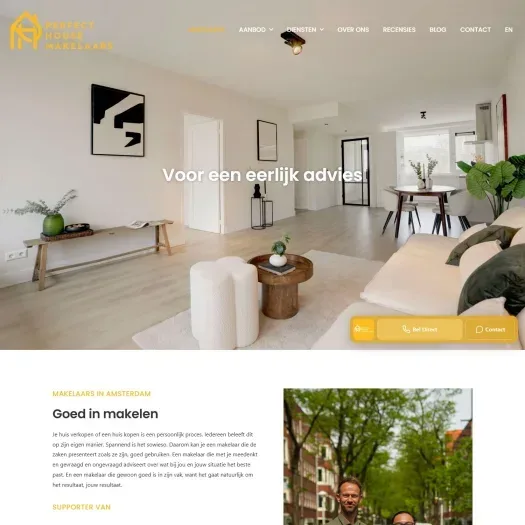 Screenshot van de website van perfecthousemakelaars.nl
