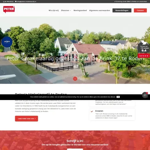 Screenshot van de website van www.peters-makelaardij.nl