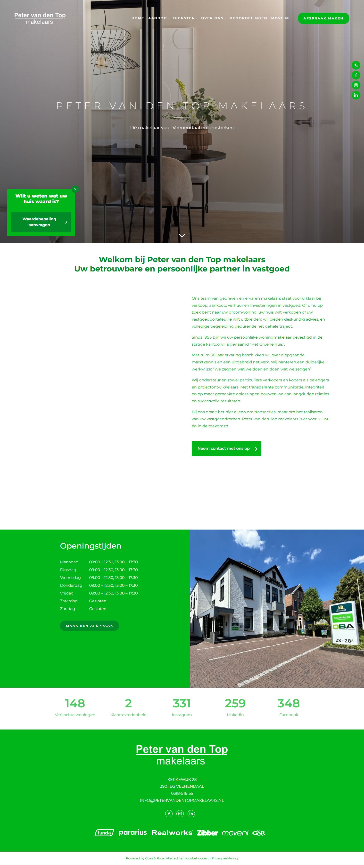 Screenshot of the website of www.petervandentop-makelaardij.nl