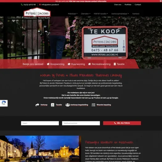 Screenshot van de website van www.peters-jacobs.nl