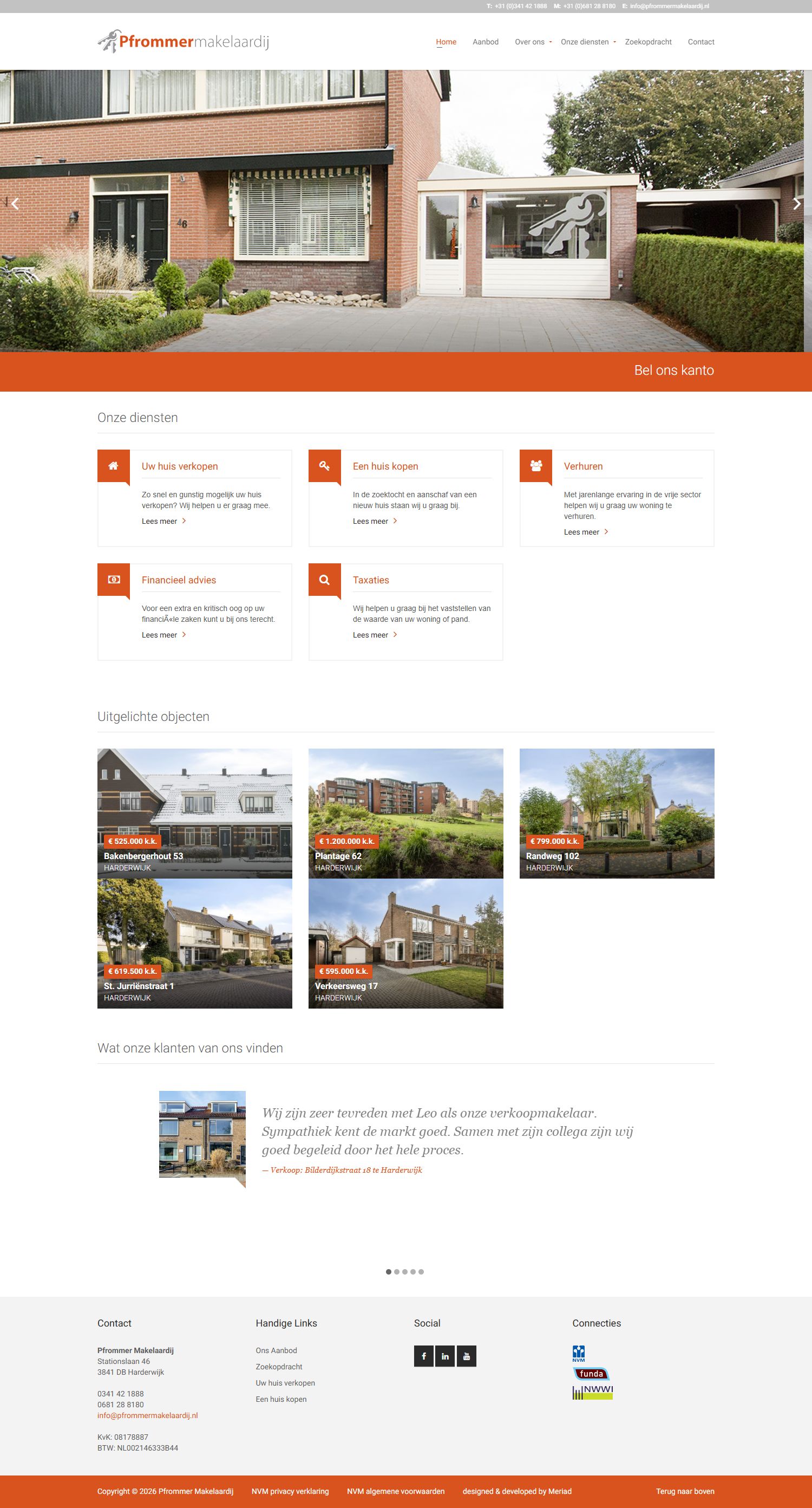 Screenshot van de website van www.pfrommermakelaardij.nl