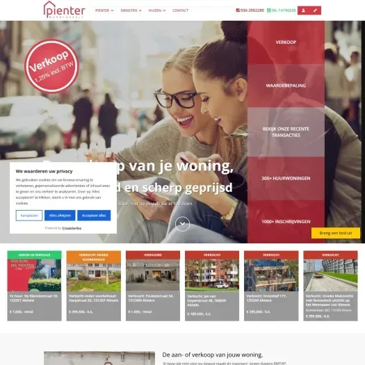 Capture d'écran du site web de www.pientermakelaardij.nl