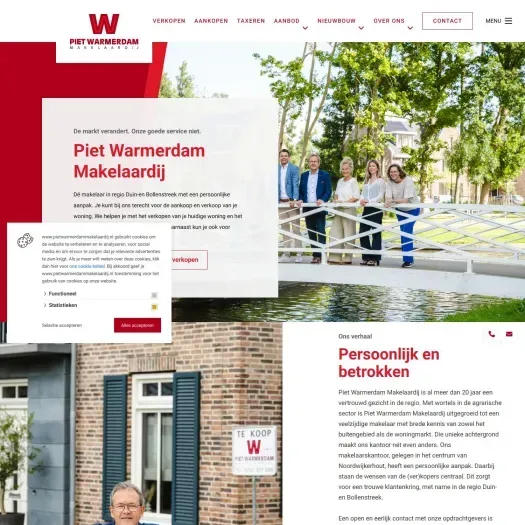 Screenshot van de website van www.pietwarmerdammakelaardij.nl