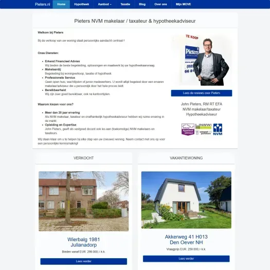Screenshot of the website of www.pieters.nl
