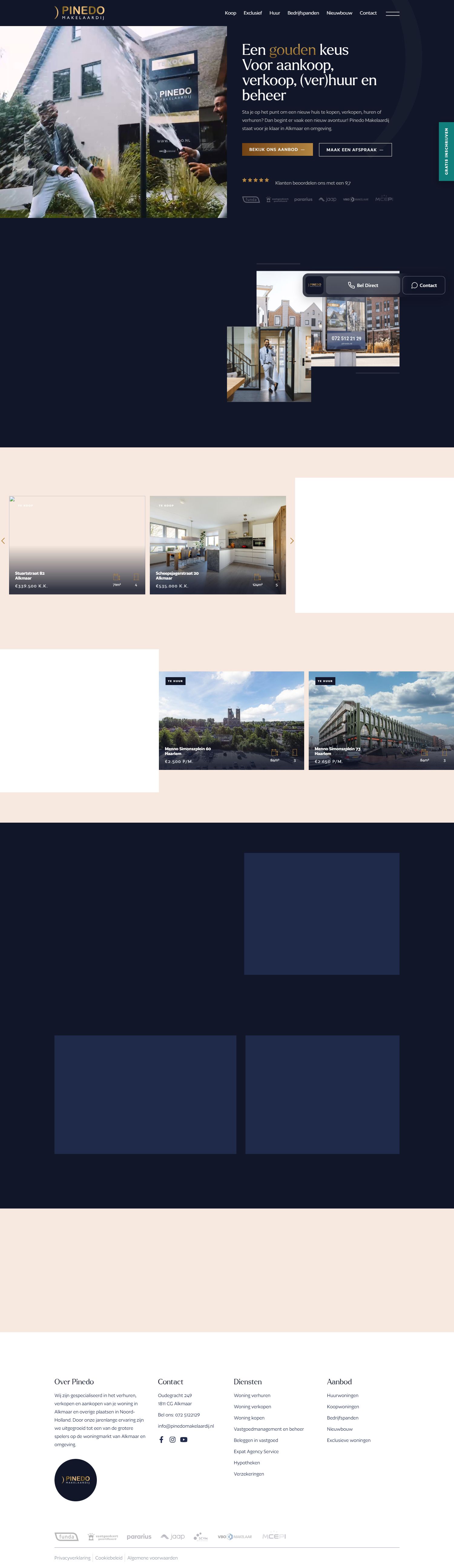 Screenshot der Website von www.pinedomakelaardij.nl